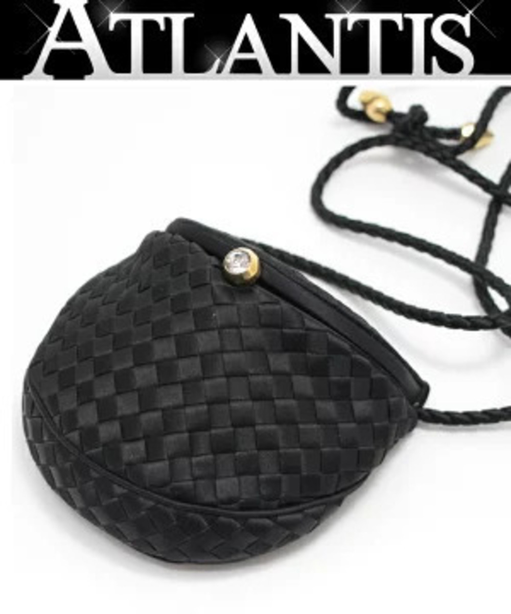 Bottega Veneta Intrecciato Shoulder Bag Satin Black